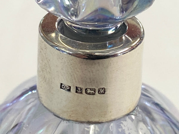 Miniature Sterling Silver & Iridescent Glass Scent Bottle Birmingham 1986