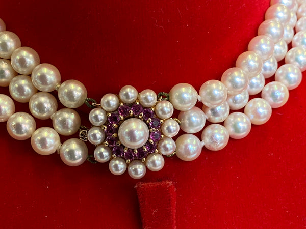 Stunning 9ct Gold, Ruby & Pearl Choker Necklace
