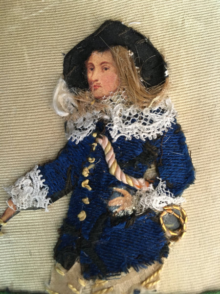 19th Century Fabric & Paper Portrait Bonnie Prince Charlie Or Cavalier