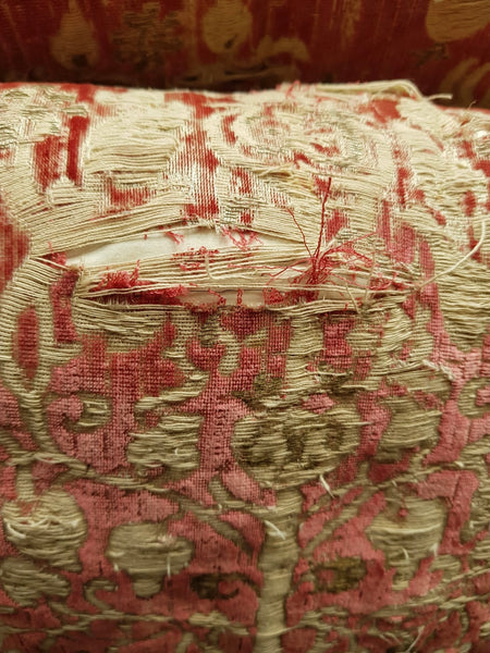 A Rare Pair Of Cushions Made With 17th Century Voided Velvet