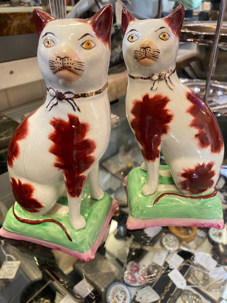 Rare Pair Antique 19th Century Staffordshire Cats