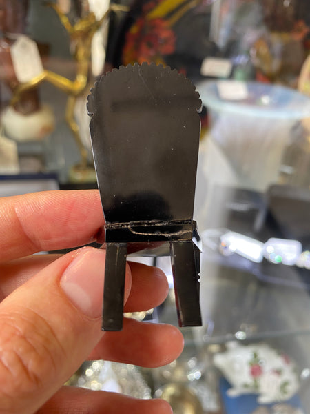 Antique 19th Century Whitby Jet Miniature Dolls House Chair With Whitby Abbey Engraving