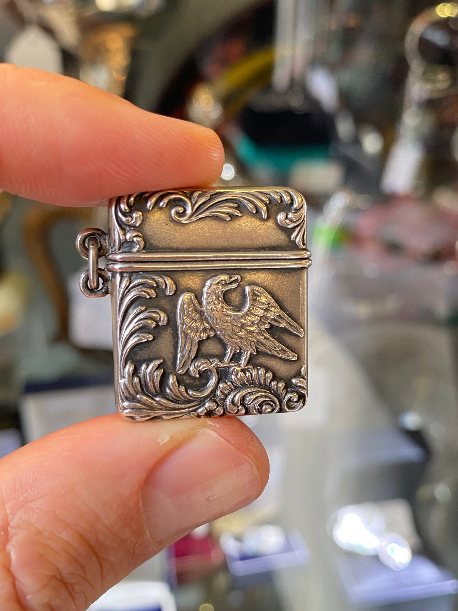 Antique Art Nouveau Sterling Silver Vesta Style Stamp Box c.1890