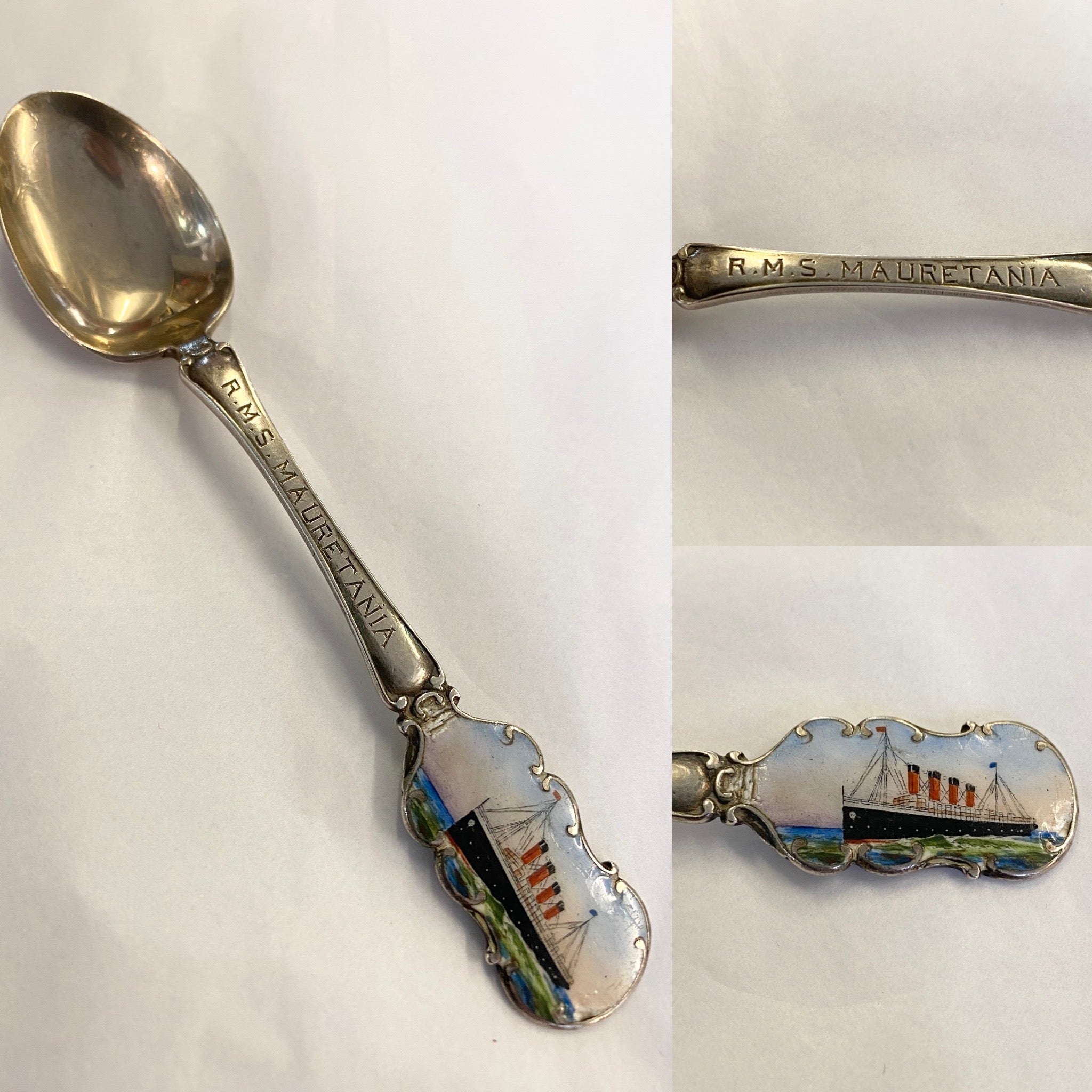 Antique Silver & Enamel R.M.S Mauretania Spoon Birmingham 1910