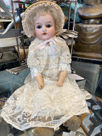 Antique Edwardian ‘Kid Leather’ Jointed Doll With Bisque Head & Sleeping Eyes ‘Armand Marseille’