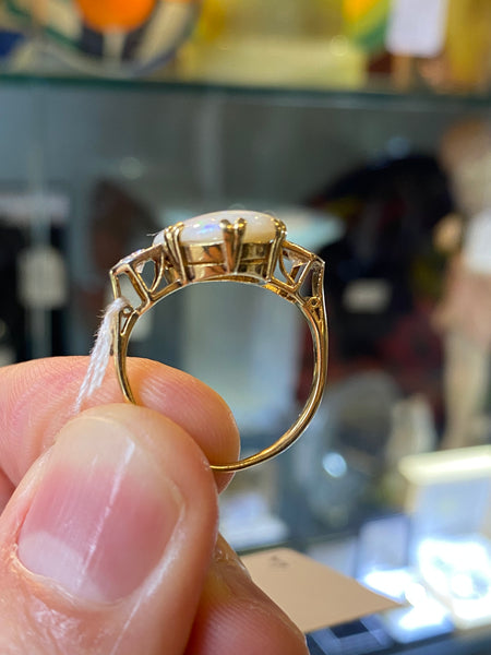 Art Deco Platinum, 18ct Gold, Opal & Diamond Ring