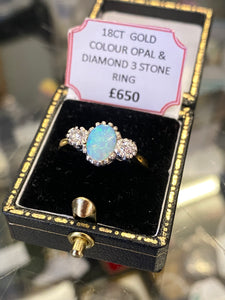 18ct Gold, Opal & Diamond Ring