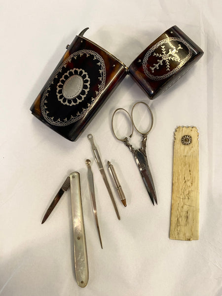 Antique Georgian Tortoiseshell & Silver Inlaid Etui
