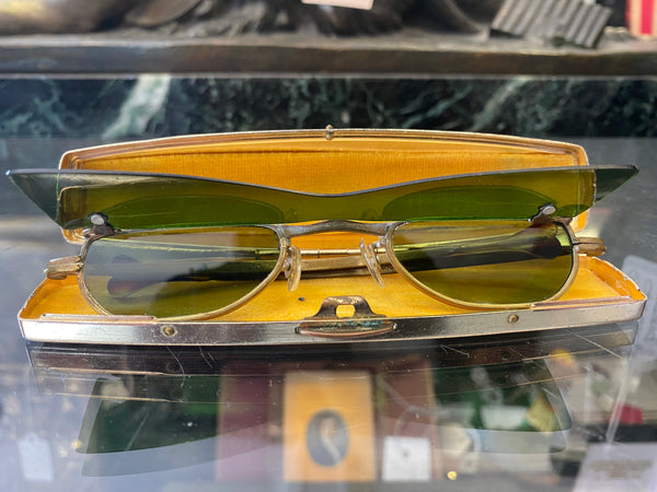 Original Vintage 1960’s Flip-Up Green Sunglasses With Case