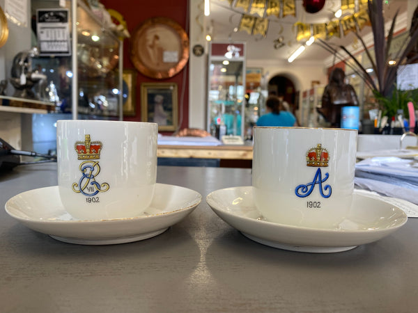 Very Rare Pair King Edward VII & Queen Alexandra Lithophane Cup & Saucers