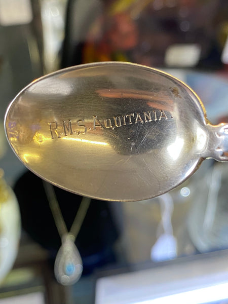 Antique RMS Aquitania Sterling Silver & Enamel Spoon Birmingham 1922