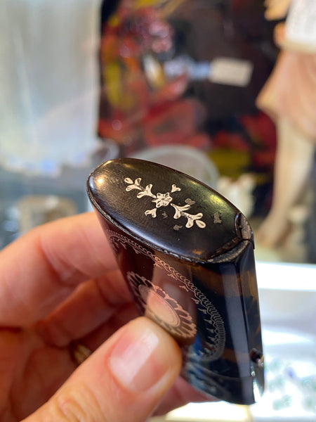 Antique Georgian Tortoiseshell & Silver Inlaid Etui