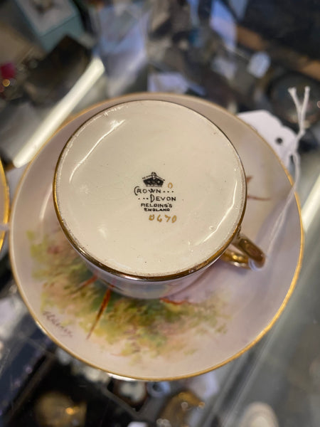 *RESERVED FOR HOWARD* Pair Signed Crown Devon Coffee Cups & Saucers