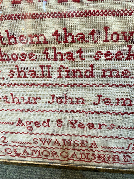 Rare Antique 19th Century Sampler By An 8 Year Old Boy