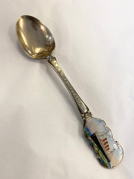 Antique Silver & Enamel R.M.S Mauretania Spoon Birmingham 1910
