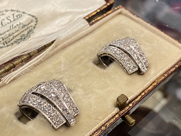 Art Deco Diamonds & Platinum Dress Clips Boxed