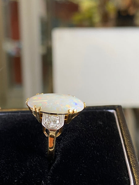 Art Deco Platinum, 18ct Gold, Opal & Diamond Ring