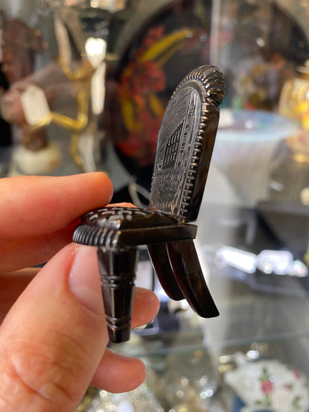 Antique 19th Century Whitby Jet Miniature Dolls House Chair With Whitby Abbey Engraving