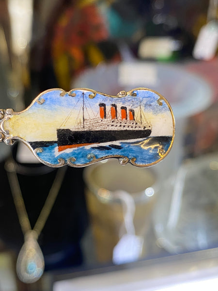 Antique RMS Aquitania Sterling Silver & Enamel Spoon Birmingham 1922