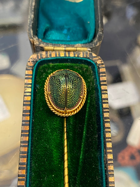 Antique Scarab Beetle Stickpin With Box