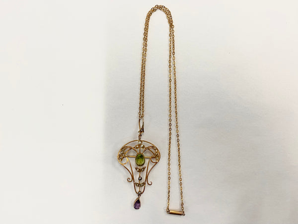 Antique Edwardian 9ct Gold Suffragette Pendant & Chain
