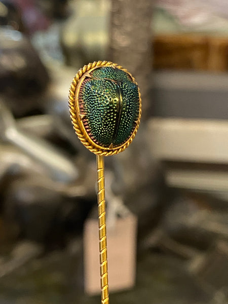 Antique Scarab Beetle Stickpin With Box