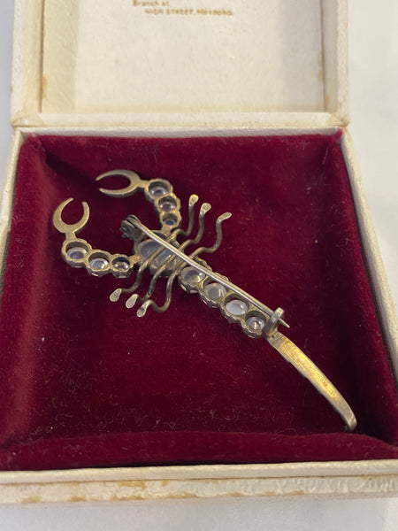 Antique Silver Cabochon Moonstone Scorpion Brooch