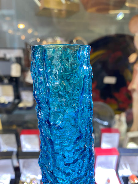 Small Kingfisher Blue Whitefriars Glass Finger Vase