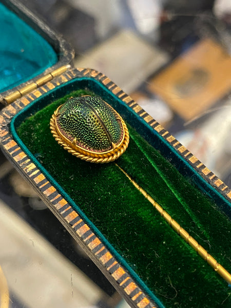 Antique Scarab Beetle Stickpin With Box