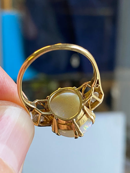 Art Deco Platinum, 18ct Gold, Opal & Diamond Ring
