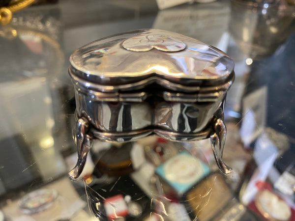Antique Sterling Silver Heart Shaped Jewellery Box Birm 1918