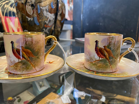*RESERVED FOR HOWARD* Pair Signed Crown Devon Coffee Cups & Saucers