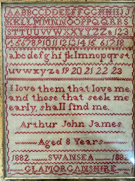 Rare Antique 19th Century Sampler By An 8 Year Old Boy