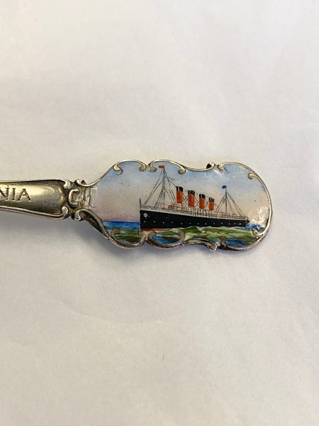 Antique Silver & Enamel R.M.S Mauretania Spoon Birmingham 1910