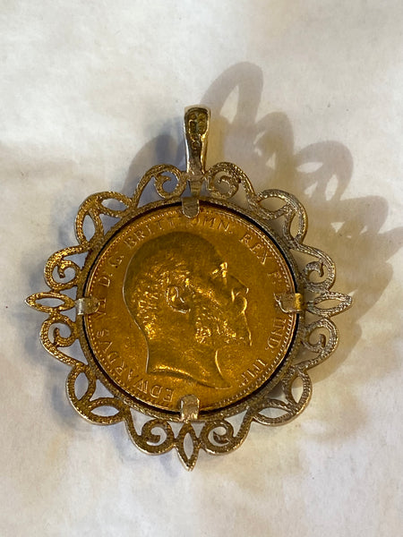 Antique Full Gold Sovereign (1910) In 9ct Gold Pendant Mount
