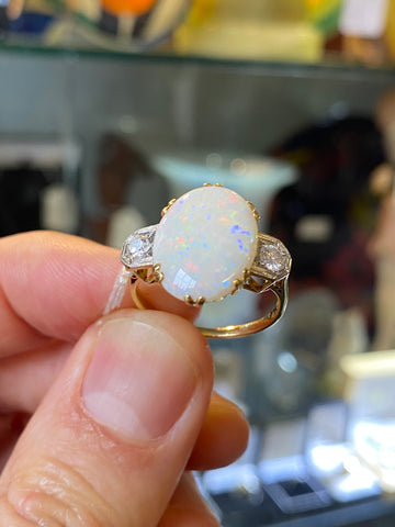 Art Deco Platinum, 18ct Gold, Opal & Diamond Ring
