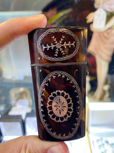 Antique Georgian Tortoiseshell & Silver Inlaid Etui