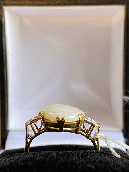 Art Deco Platinum, 18ct Gold, Opal & Diamond Ring