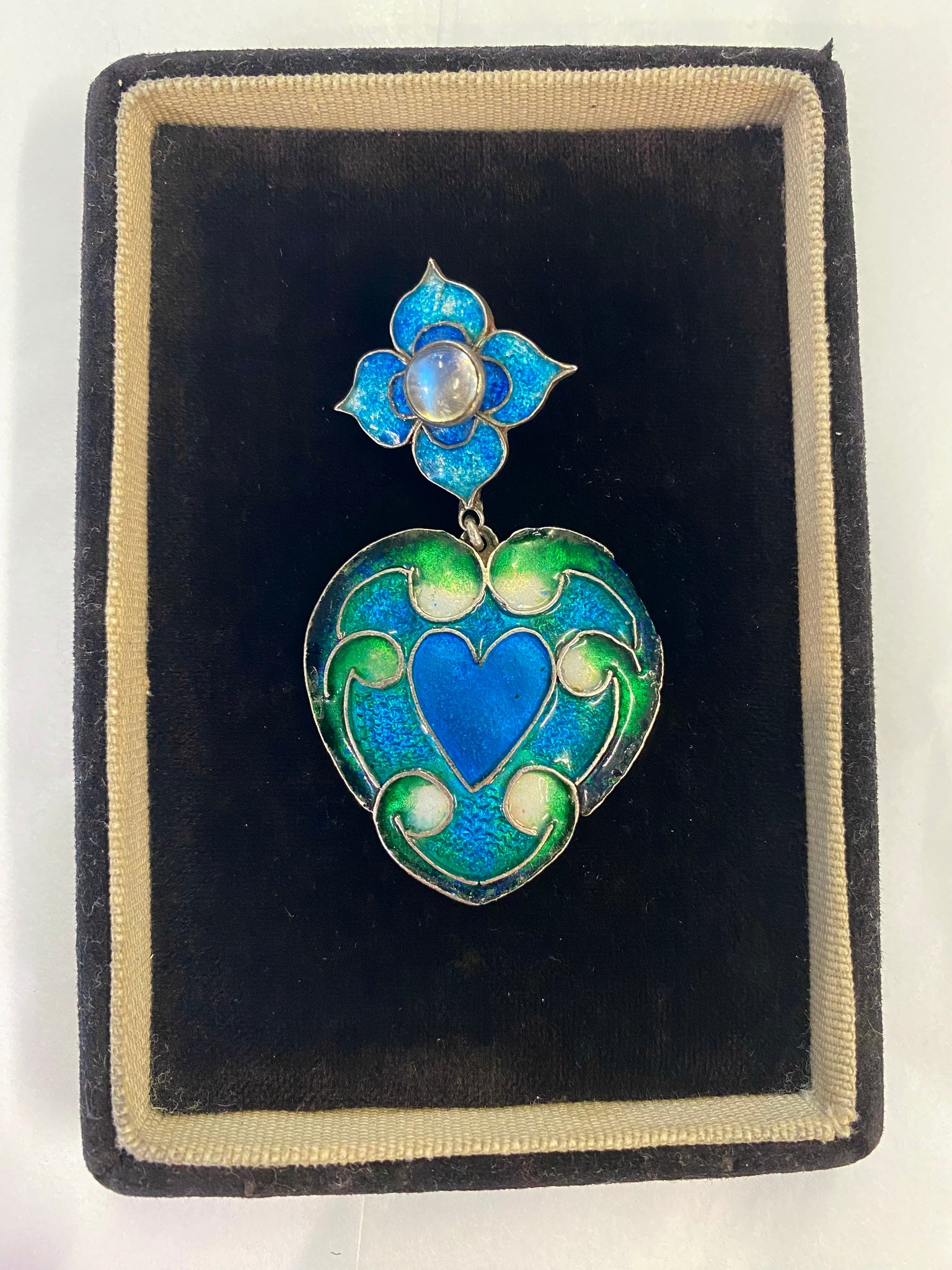 Antique Arts & Crafts Enamel & Moonstone Pendant c.1910