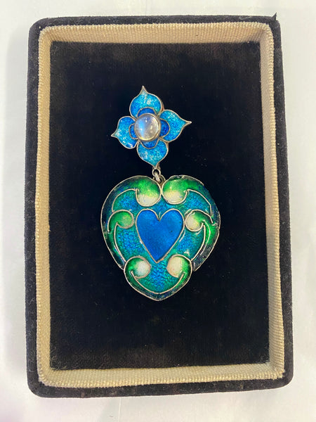 Antique Arts & Crafts Enamel & Moonstone Pendant c.1910