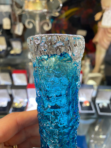 Small Kingfisher Blue Whitefriars Glass Finger Vase