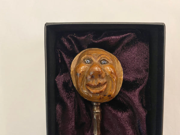 Rare Antique Carved Coquilla Nut With Glass Eyes Button Hook Sailor Made
