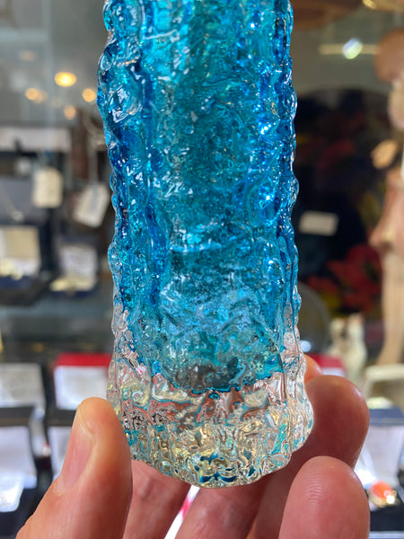 Small Kingfisher Blue Whitefriars Glass Finger Vase