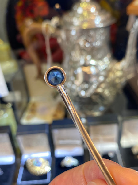 Art Deco 1930’s Silver Bar Brooch With Blue Stones