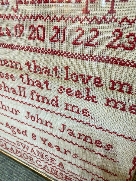 Rare Antique 19th Century Sampler By An 8 Year Old Boy