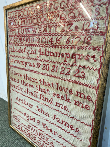 Rare Antique 19th Century Sampler By An 8 Year Old Boy