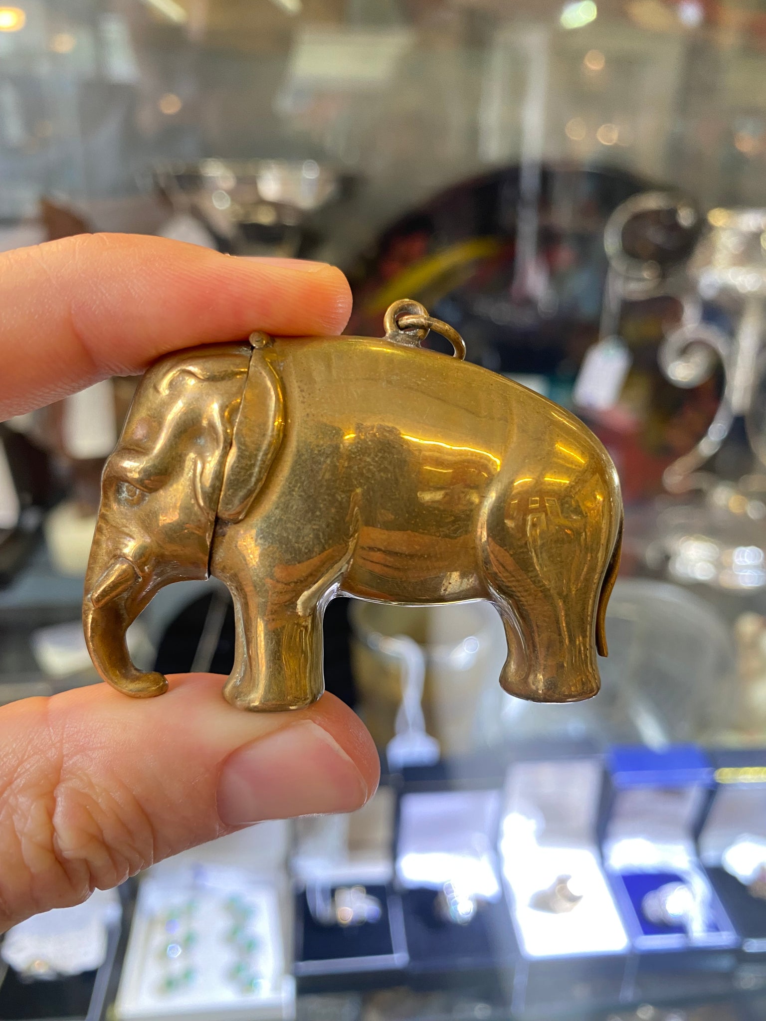Novelty Brass Elephant Vesta Case