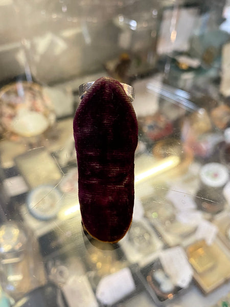 Antique 19th Century Novelty Velvet Slipper Thimble Holder & Silver Thimble