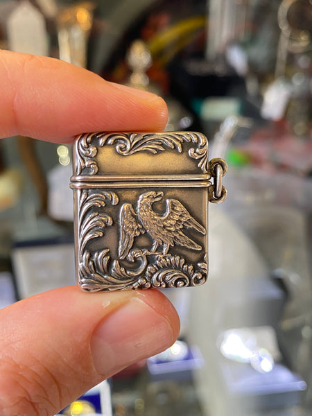 Antique Art Nouveau Sterling Silver Vesta Style Stamp Box c.1890