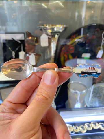 Antique RMS Aquitania Sterling Silver & Enamel Spoon Birmingham 1922